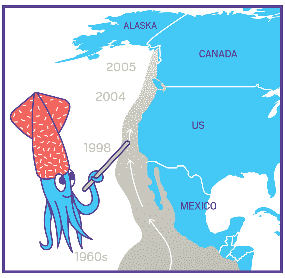 Cute Humboldt Squid mascot with pointer