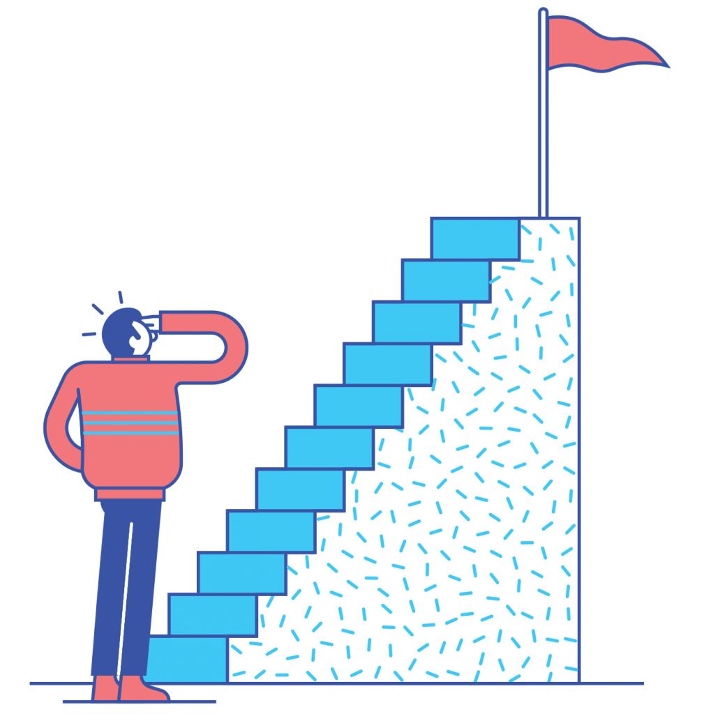 Illustration eines Mannes, der eine Treppe hinaufblickt