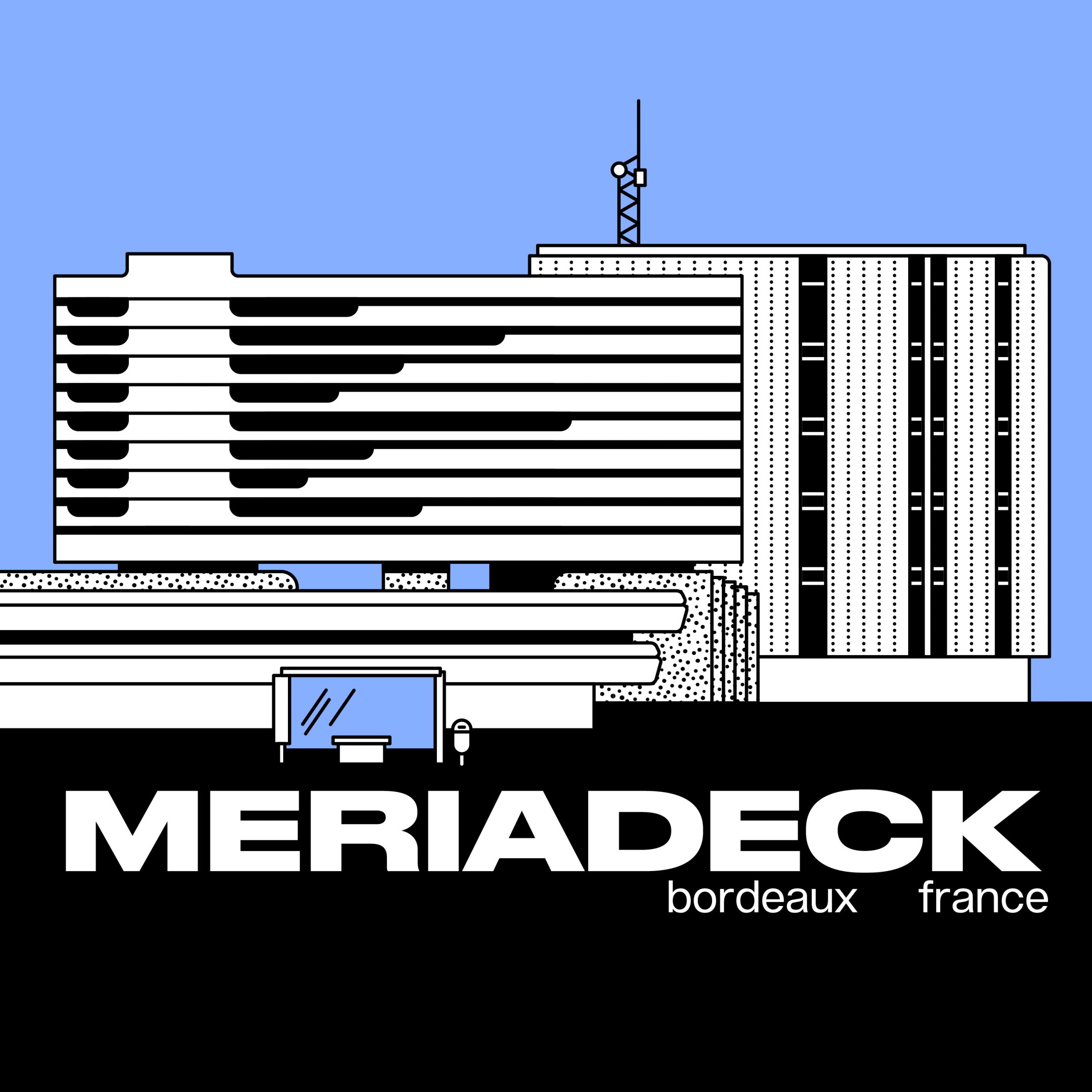 Architectural illustration of a brutalist building at Meriadeck complex in Bordeaux France