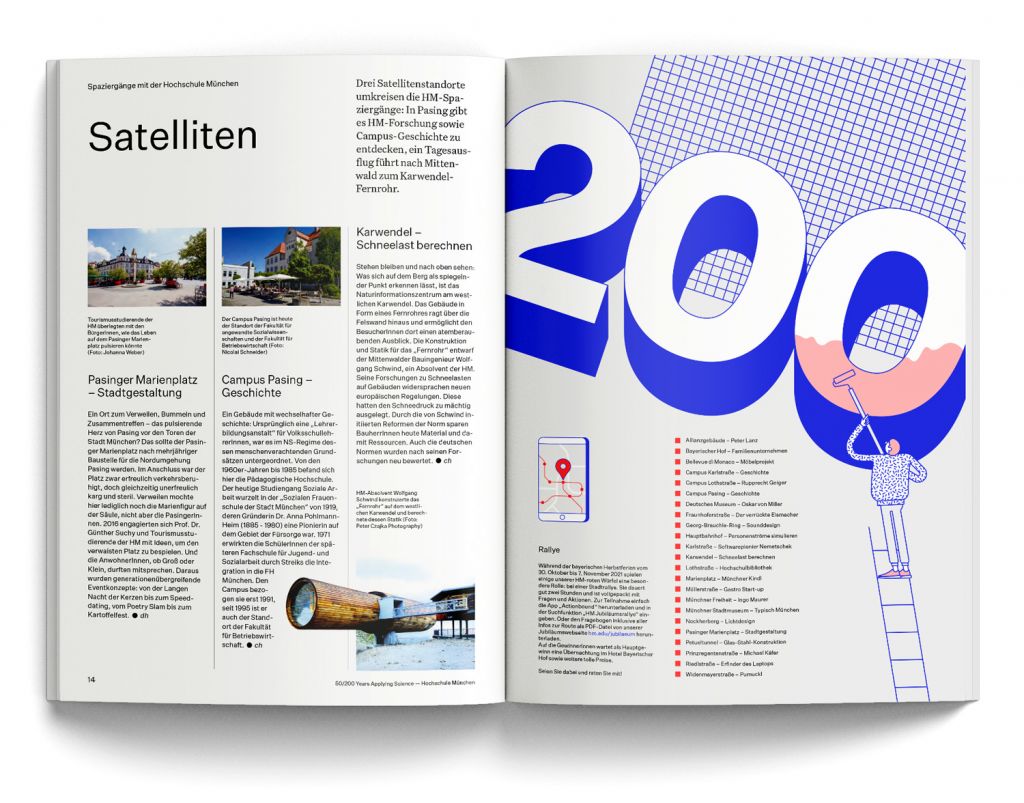 Double page with Illustrations by Axel Pfaender for the University of Applied Science in Munich. Published in the Süddeutsche Zeitung